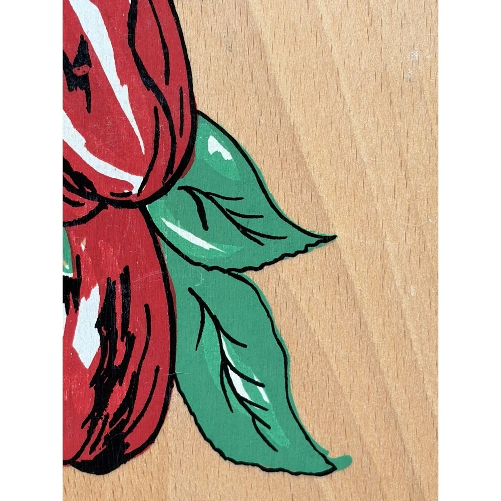 Vintage Wooden Cutting Board Hand Painted Red Bell Pepper Kitchen Decor Handle